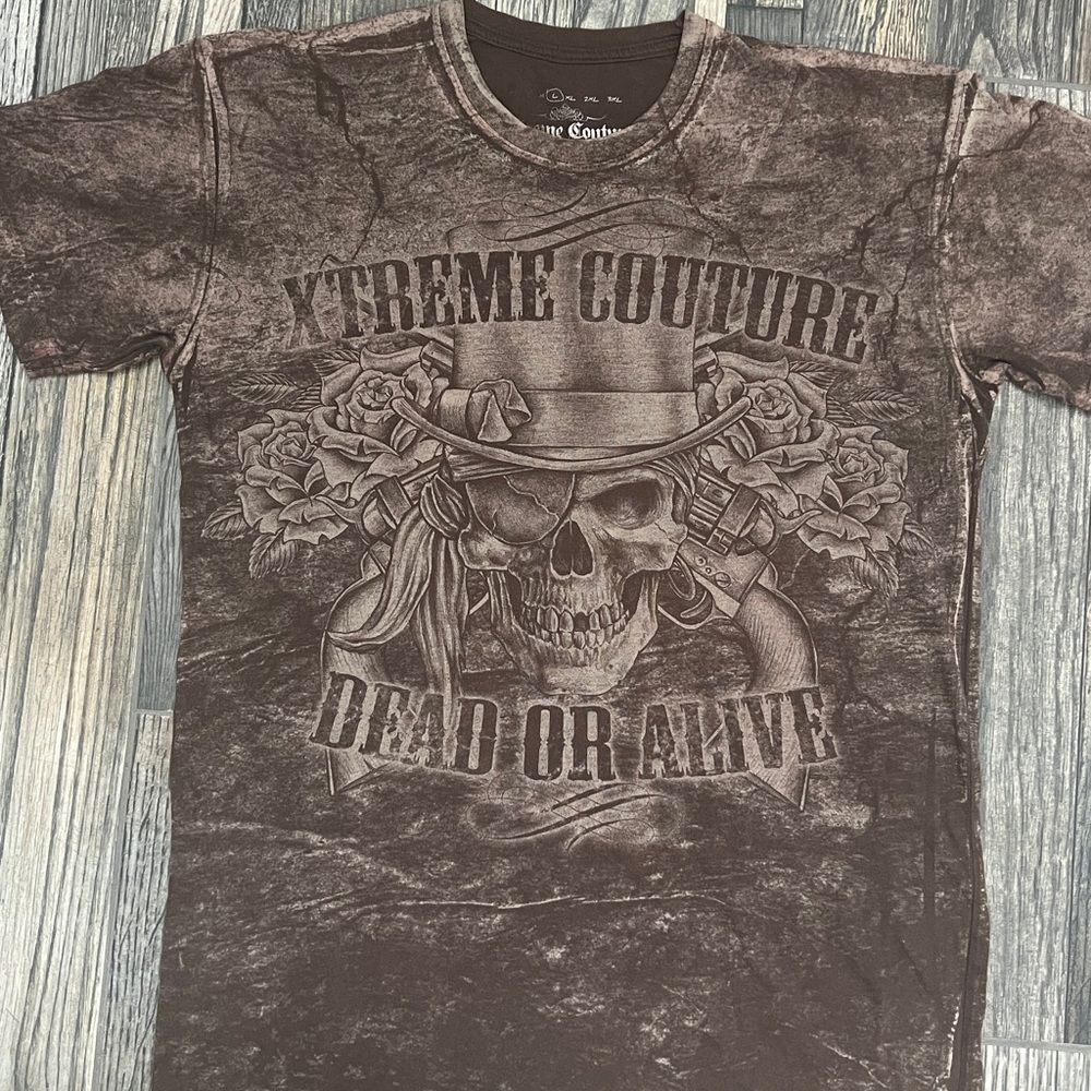 🔥 Y2K XTREME COUTURE Affliction Style Skull Graphic Tee Men Size Large -‎ EUC